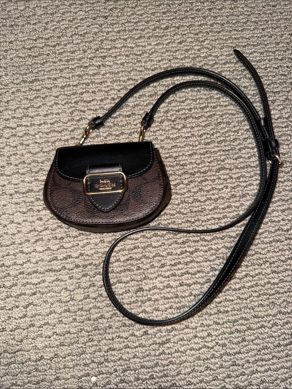 Coach Signature Mini Wallet with Shoulder Strap - Brown and Black